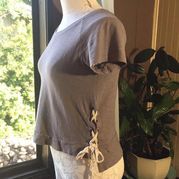 Bleuh ciel grey top cream laces up sides size small - Picture 2 of 4